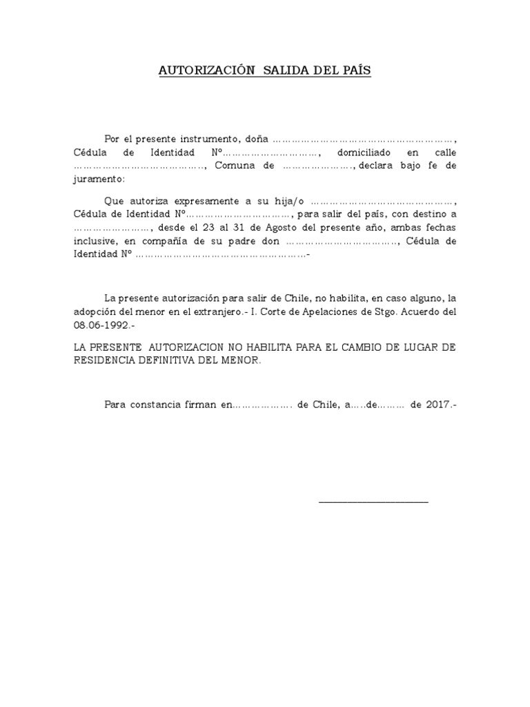 Cuánto dura un permiso notarial para salir del país Chile