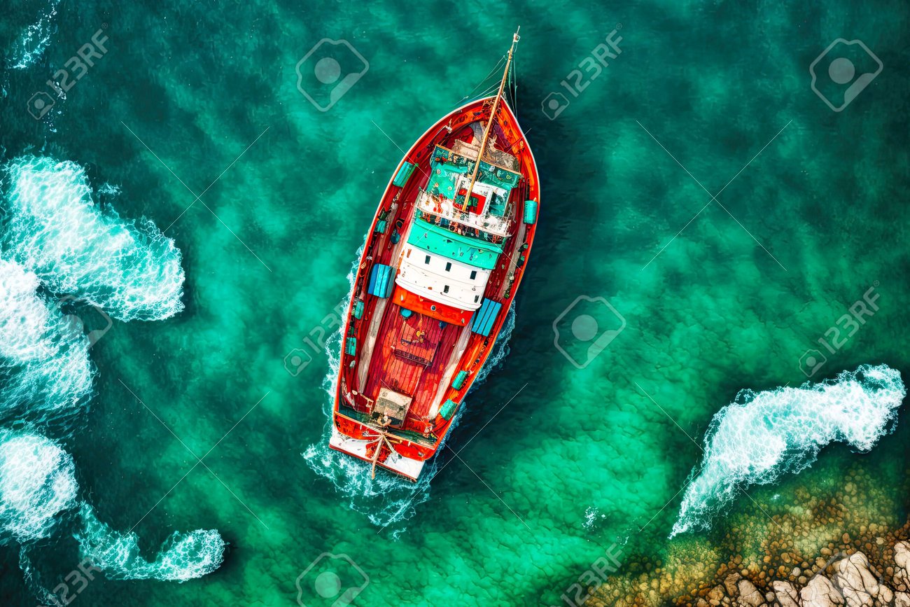 197125429 vista desde arriba del barco navegando en aguas cristalinas de color turquesa