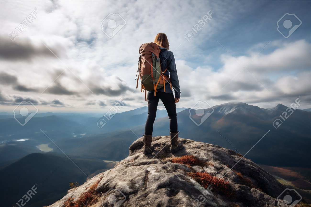 Persona disfrutando de la vista en la cima