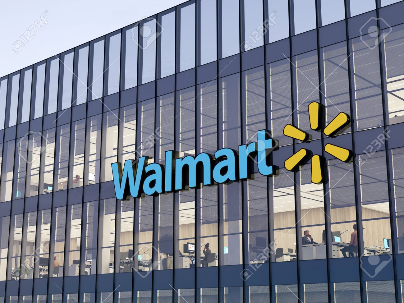 189687007 bentonville ar usa 2 de mayo de 2022 uso editorial solo 3d cgi logotipo de senalizacion de walmart