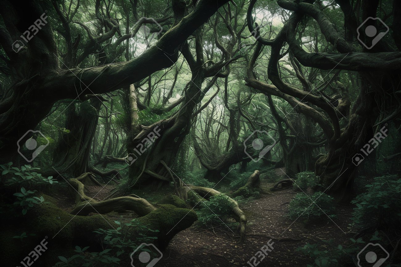 bosque misterioso con arboles centenarios