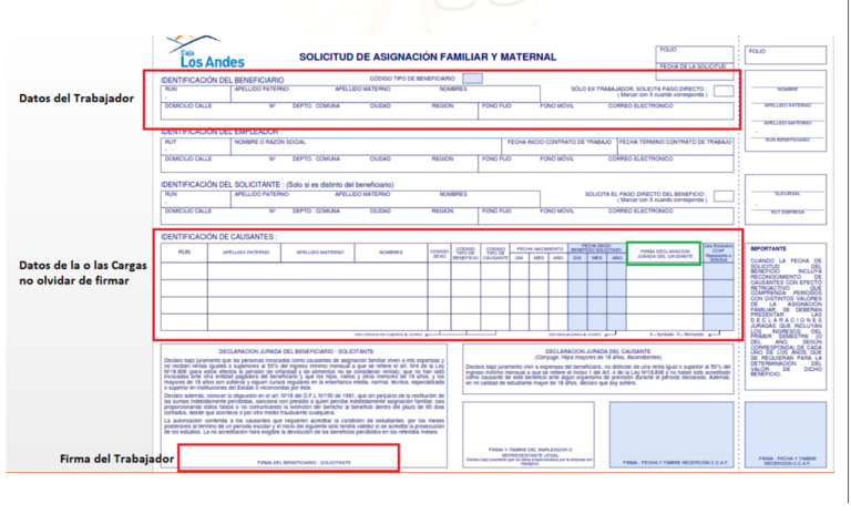 Cómo obtener el formulario de cargas familiares en Caja Los Andes